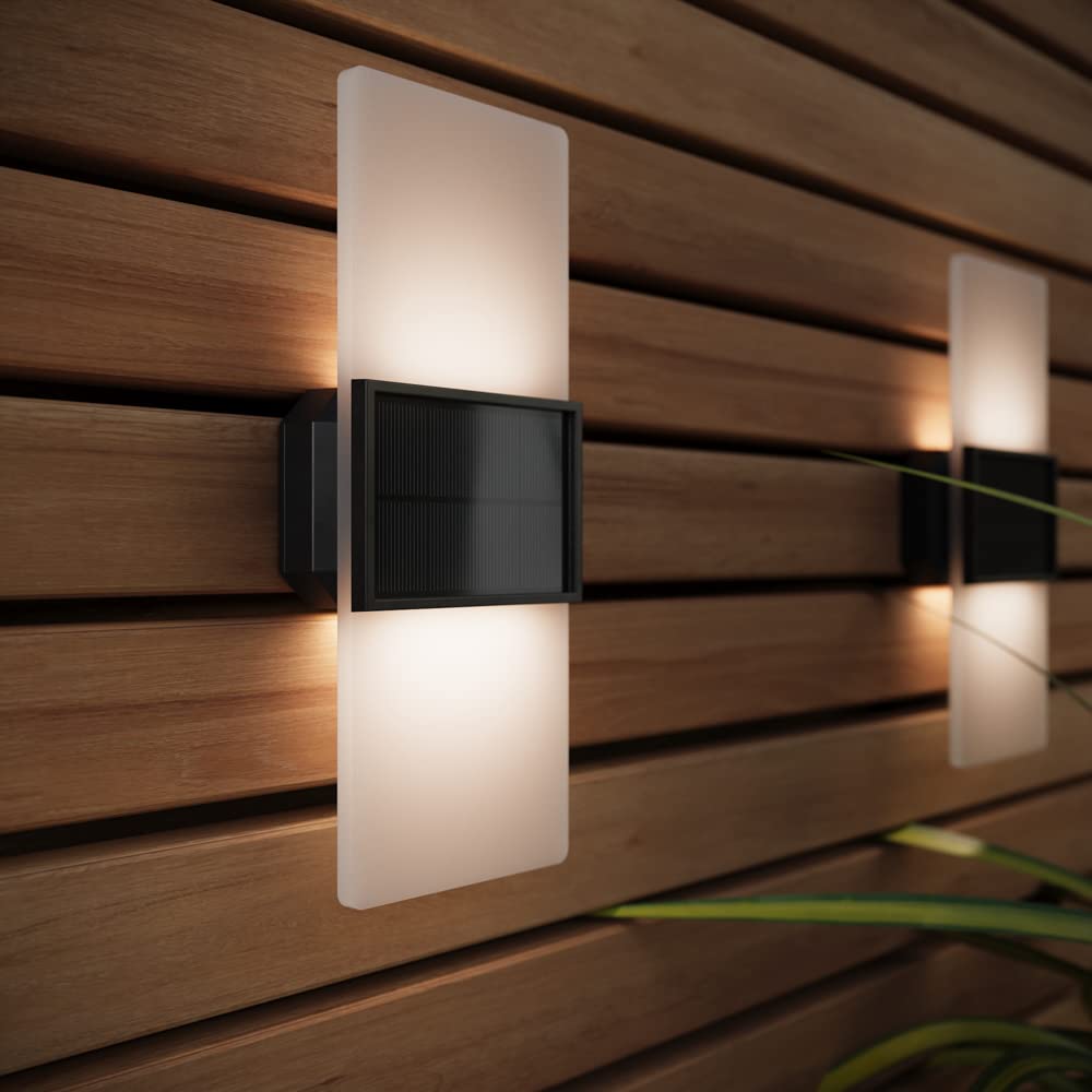 SolarCentre Gemini Set of 2 White & Warm White Outdoor Solar Powered Wall Lights (20cm)