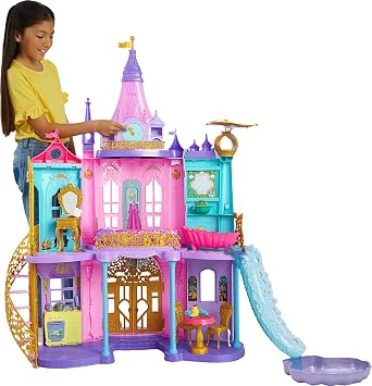 Mattel Disney Princess Ultimate Castle, 4 Ft Tall w/ Lights & Sounds | Includes 3 Levels, 10 Play Areas, 25+ Furniture & Accessories and Light-Up "Fireworks," Inspired by Disney Movies, HLW29