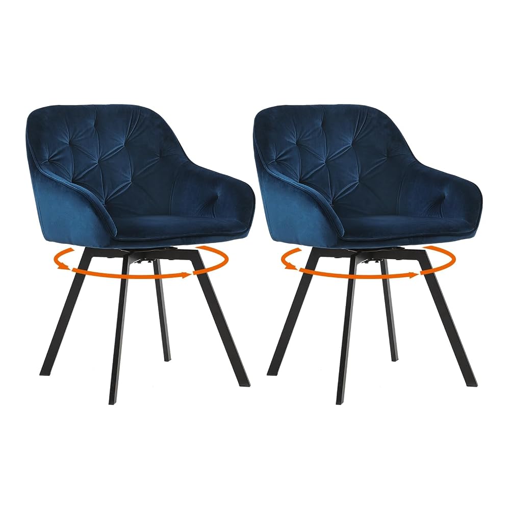 LEMROE 360° Swivel Dining Chairs Set of 2, Velvet Upholstered Desk Chairs with Arms
