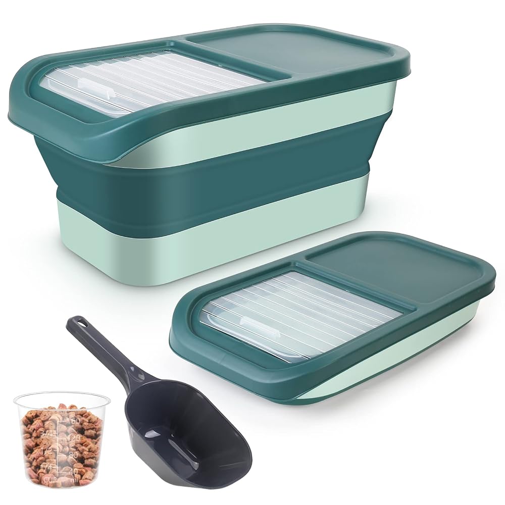 ShineMe Dog Food Storage Container, 15 LB Collapsible Airtight Pet Food Storage with Measuring Cup and Scoop