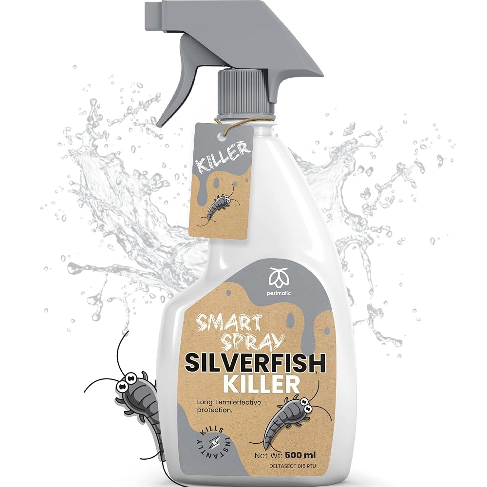 Pestmatic Silverfish Killer Spray 500ml, Fast Acting Silverfish Treatment for Home Indoor & Outdoor, Solution that Kills on Contact, Crawling Insect Control & Repellent, Long Lasting 8 Weeks Protection