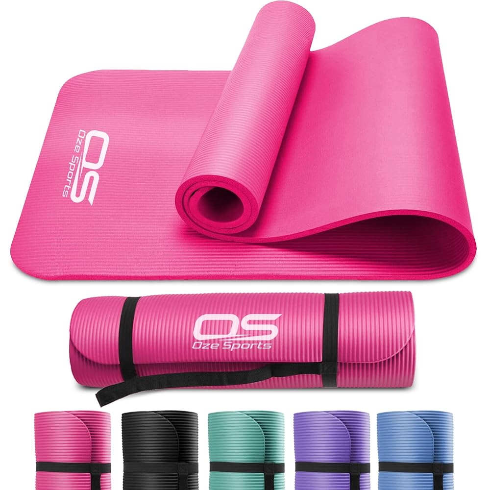 OZE SPORTS Yoga Mat, NBR Foam, Extra Thick, Non-Slip, High Density, Large, for Pilates, Gymnastics, HiiT and Fitness, with Free Carry Strap