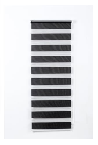 Day and Night Blinds, 114cm x 165cm, Black, Blackout and Translucent Roller Shades, Double Layered Fabric Blind