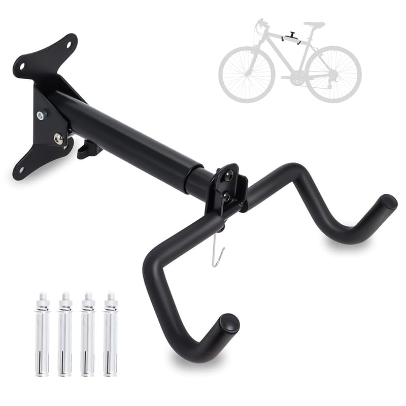 Wall Mounted Bike Hanger Rack for Bike Storage and Space Saving with Foam Padded Protective Frame by Poweka, Angle and Wall Distance Adjustable, Foldable MTB Road Bike Wall Mount
