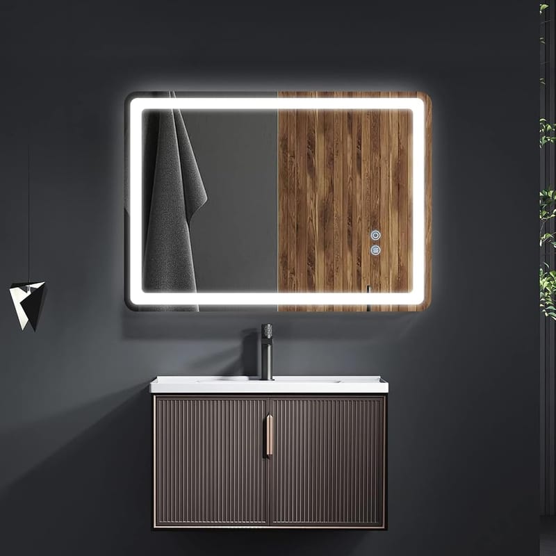 Potuem Bathroom Mirror with LED Lights, 500 x 700mm Illuminated Backlit Wall Mounted Vanity Mirror, Anti-Fog, Dimmable, IP54