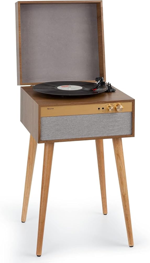 Auna Vinyl Record Player, Vinyl Records Turntable Record Players for Vinyl with Speakers, Home Audio Record Players, Retro Vintage Bluetooth Transmitter & Receiver Turntable, Speakers Stereo Systems