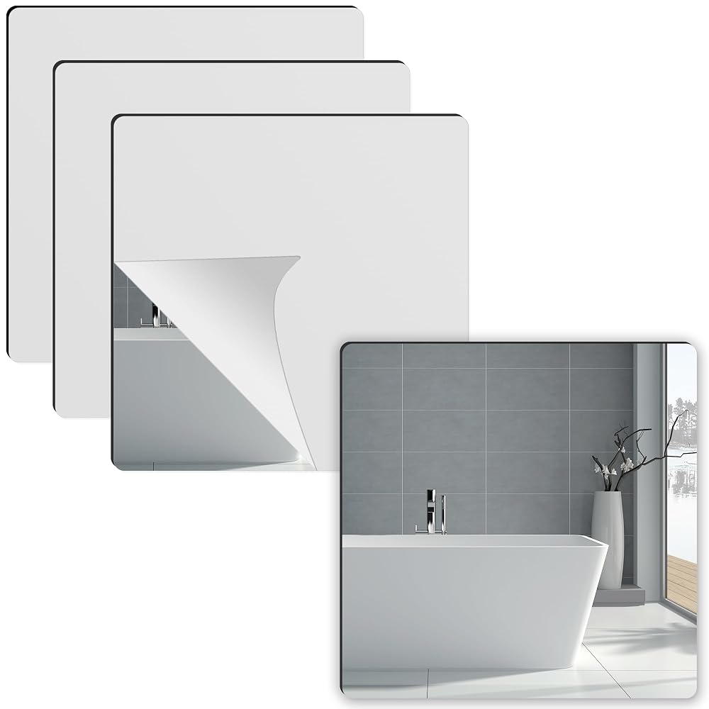 Olicky 4 Pcs Self Adhesive Mirror Tiles 30x30cm, Wall-Mounted 2mm Thick Acrylic Wall Mirrors for Home Decoration, Bathroom, Bedroom