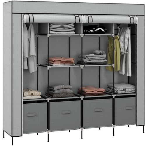 HOMCOM Portable Wardrobe, Foldable Fabric Wardrobe, 150 x 43 x 162.5cm, Clothes Storage Organiser with Hanging Rail and Shelves, Black