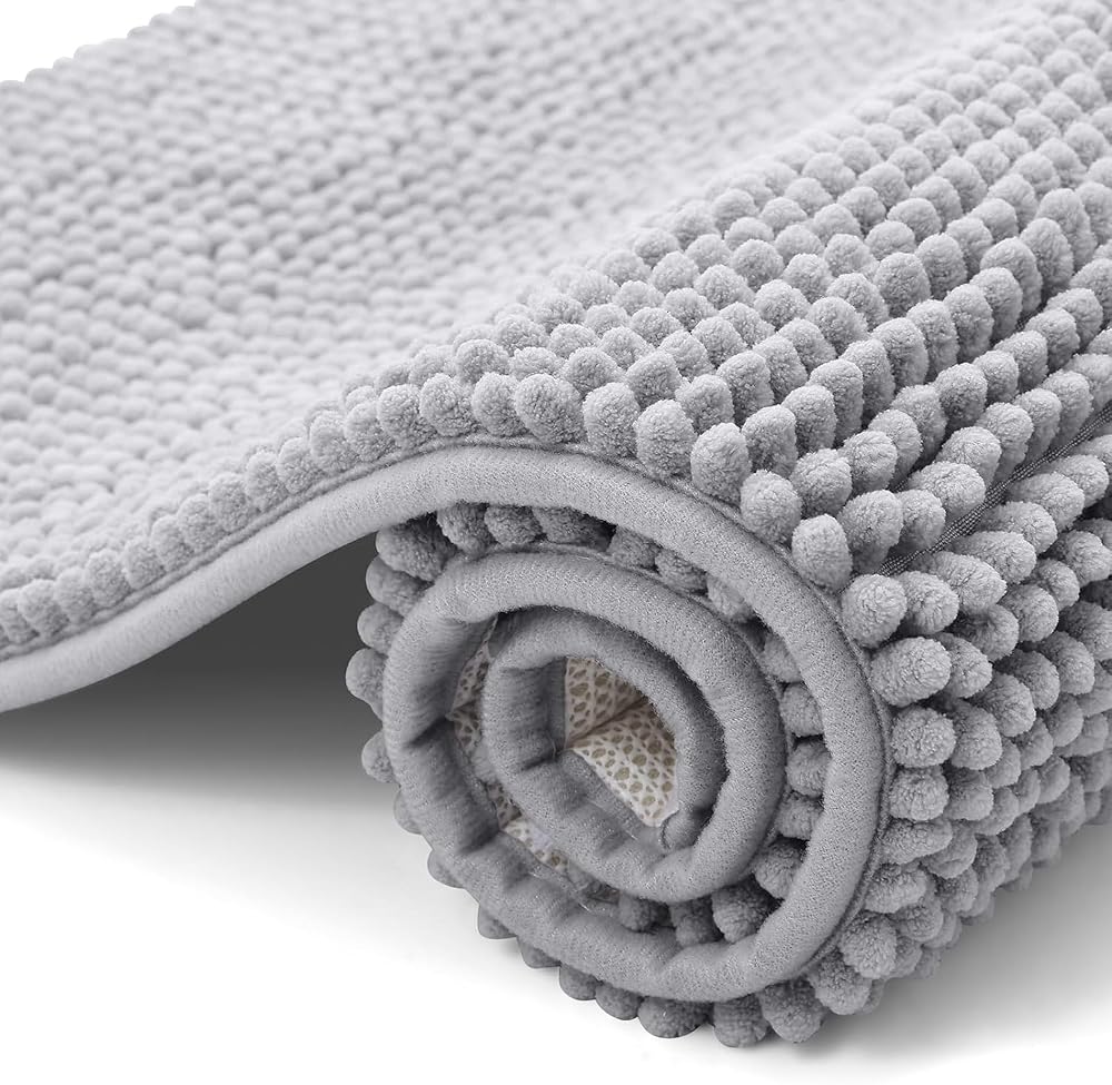 smiry Non Slip Chenille Bath Mat, Extra Soft, 40 x 60cm, Grey