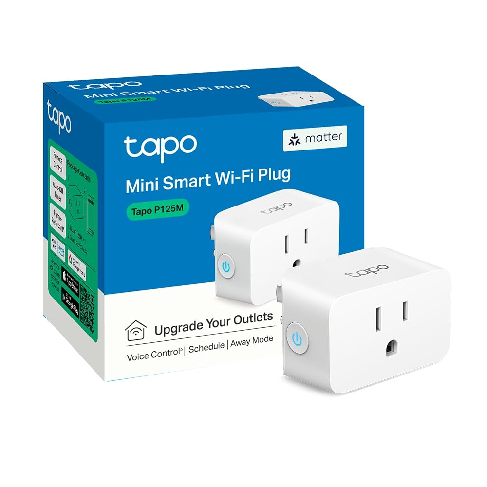 Tapo P125M TP-Link Matter Compatible Smart Plug Mini, 15A/1800W Max, Works with Apple Home, Alexa & Google Home