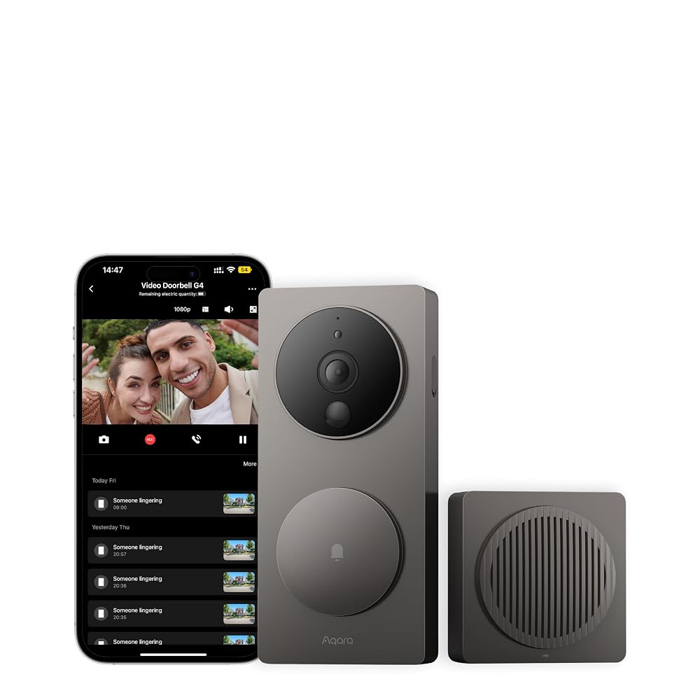 Aqara Video Doorbell G4 with Chime, 1080p FHD HomeKit Secure Video Doorbell Camera, Local Face Recognition, Wireless or Wired