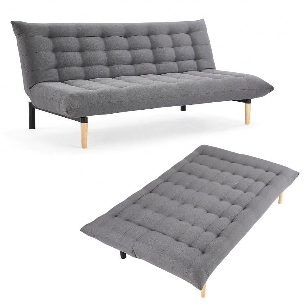 Home Detail 3 Seater Fabric Sofa Bed, Dark Grey Pillow Topper Tufted Backrest