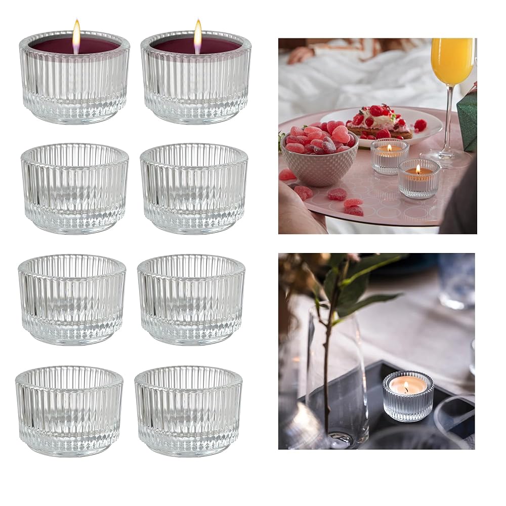 Tealight Holder, Glass, Ledoir Modern Ribbed, Glass Candle Holders Tea Lights (Set of 8)