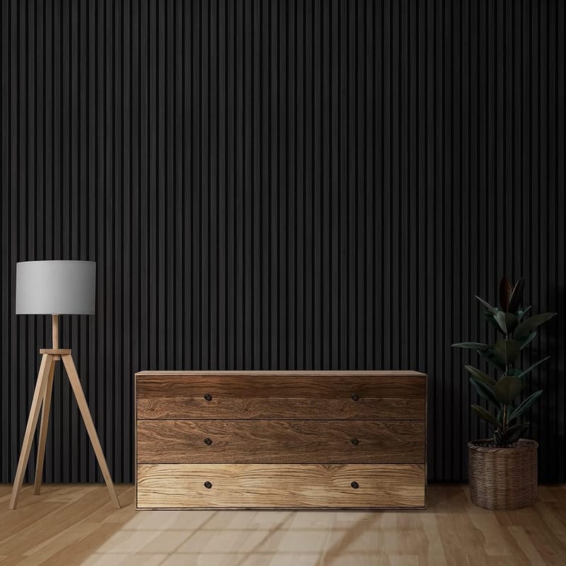 Acoustic Wall Panels 2400x600 mm - Wood Slat Wall Panels for Feature Walls - Sound Absorbing Wood Panels for Walls - Slat Wall Panelling for Living Room, Bedroom & Office - Goods Emporium (Black Oak)