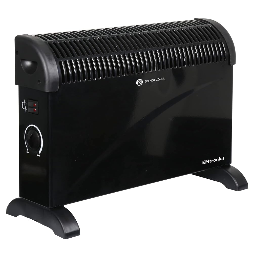 EMtronics 2000W Portable Electric Convector Heater Radiator with 3 Adjustable Heat Settings, Black