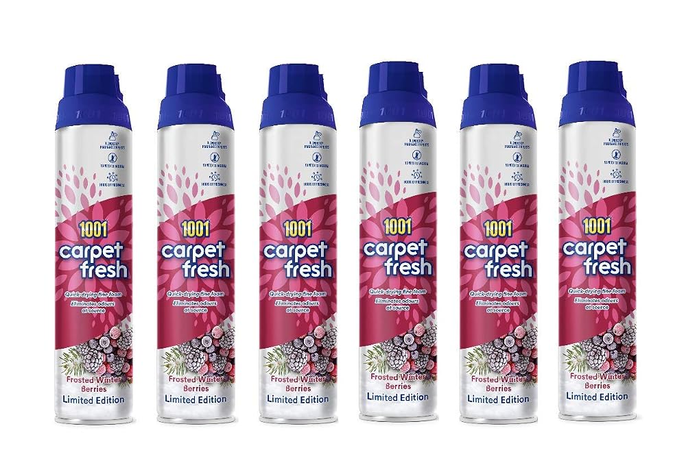 1001 Carpet Fresh Winter Berries Fragrance, Quick Drying Carpet & Upholstery Freshening Foam, Pack of 6 x 300ml