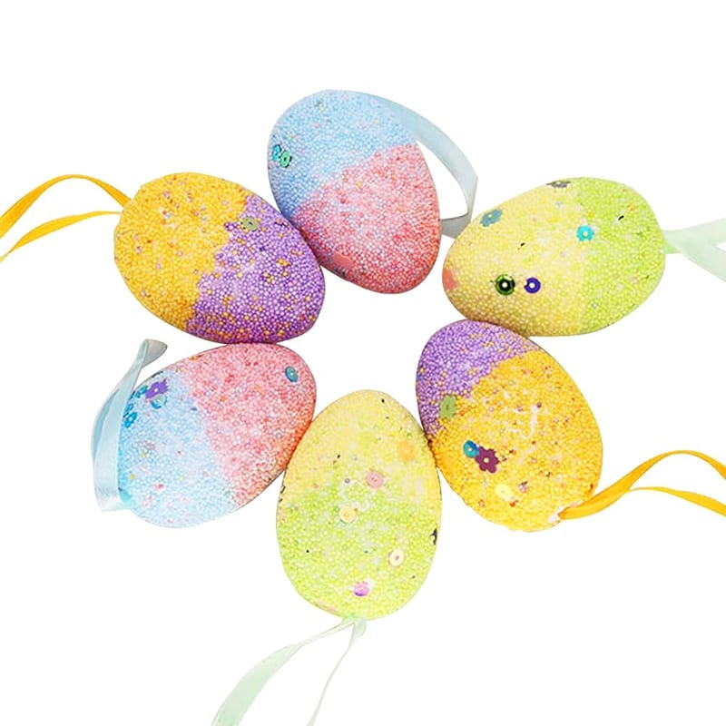 36Pcs Easter Eggs Bulk, Foam Plastic Easter Egg Decorations with Ribbon, Artificial Easter Tree Hanging Decorations Set for Egg Hunt Activities