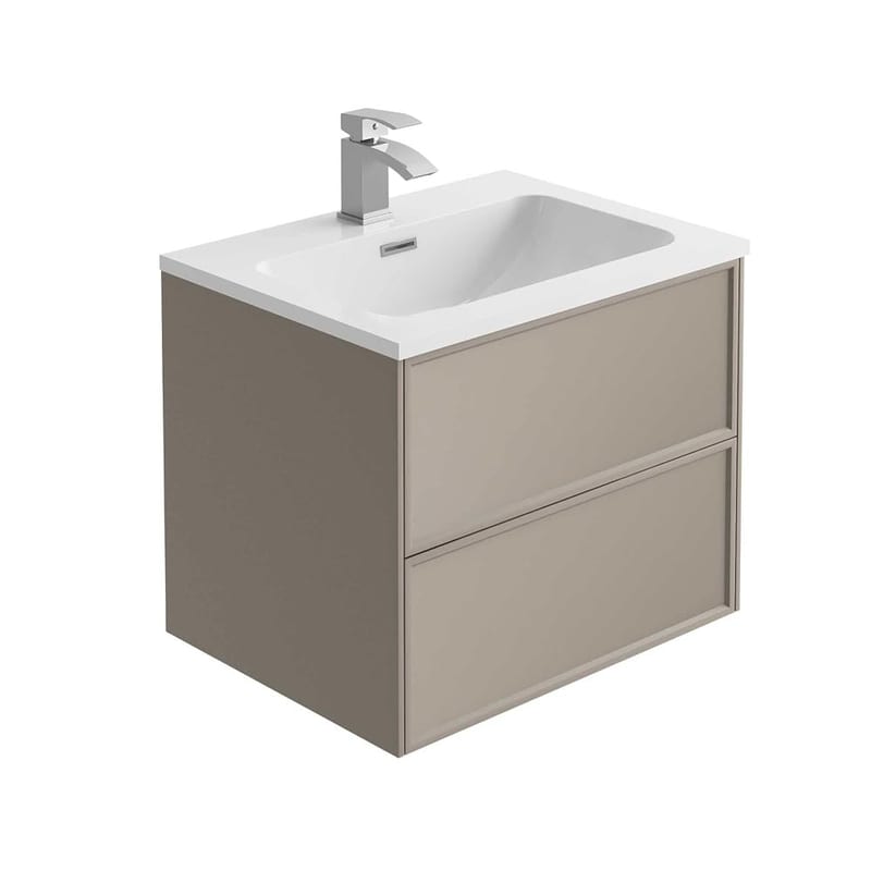 Kersig 500mm Bathroom Vanity Unit with Resin Basin, 2 Soft Close Drawers, Wall Hung, French Grey