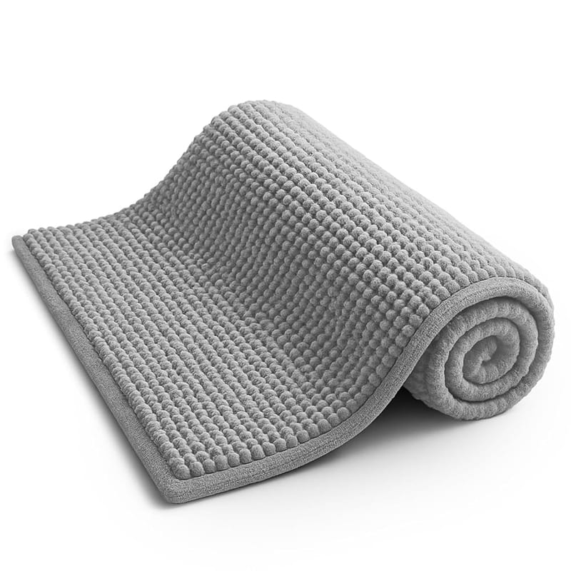 KEPLIN Non-Slip Microfibre Bath & Toilet Mat, Soft Plush Rug, 40x60cm, Light Grey