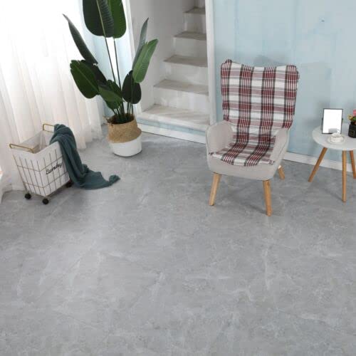 60cm Square Marble Effect Vinyl Floor Tiles Self Adhesive Flooring Planks Lino, Grey Carrara Marble, Pack of 11 = 4m²
