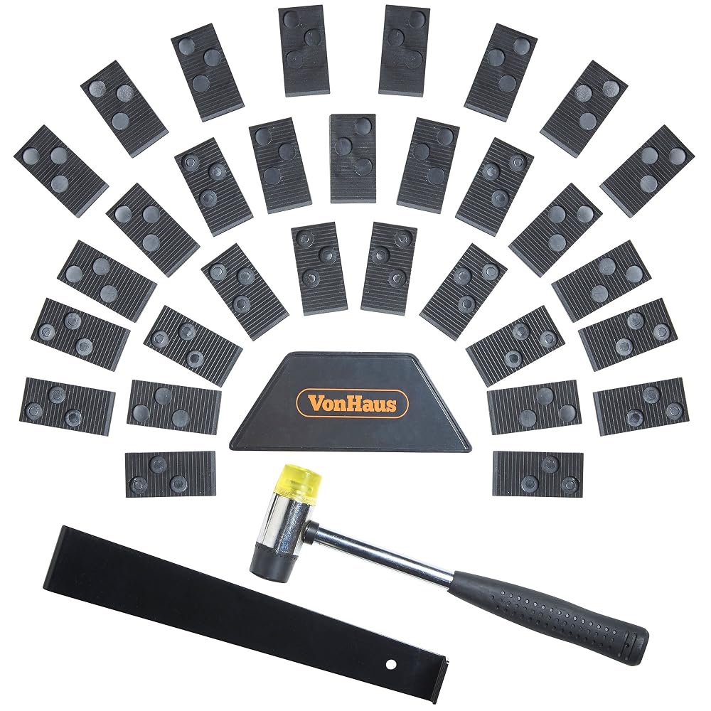 VonHaus Laminate Flooring Tools - Flooring Kit with 30 Floor Spacers, Mallet, Wedge and Bar - Laminate Floor Fitting Kit, Easy to Use and Suitable for Domestic Purposes
