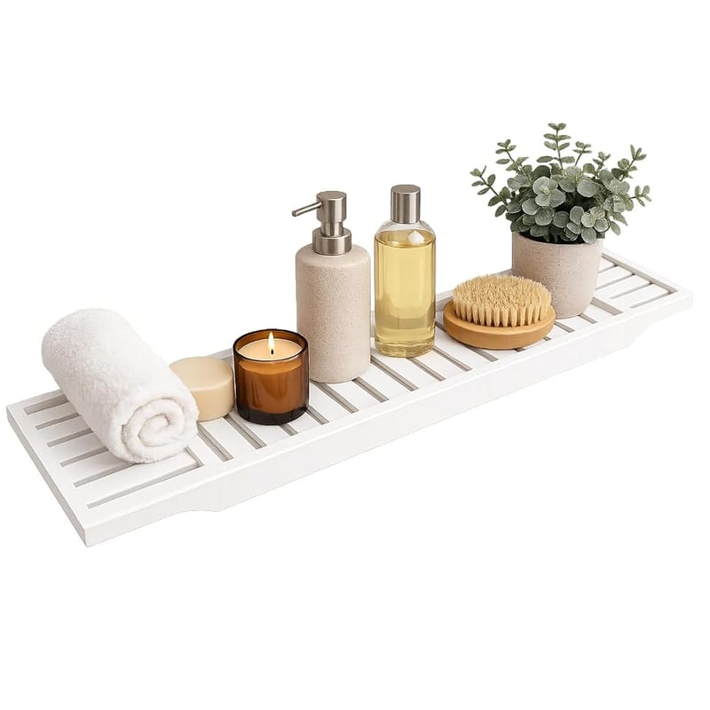 Almineez Luxury Bamboo Wood Bath Tub Caddy Rack Tray, Water Resistant Bathroom Storage Organiser