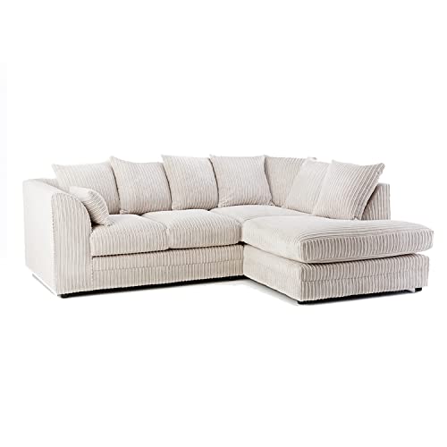 New Luxor Fabric Corner Sofa Cream, Soft Jumbo Cord 3-4 Seater