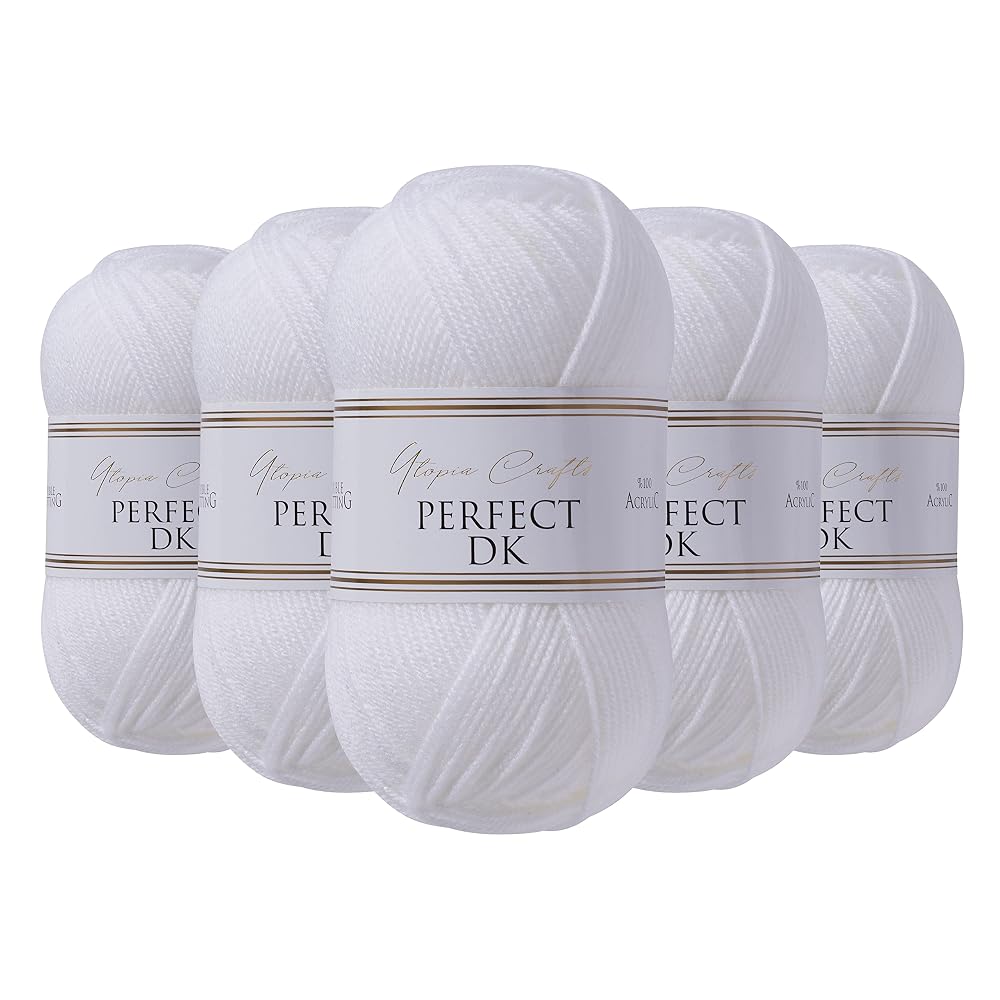 Utopia Crafts DK Double Knitting Yarn, 5 x 100g Balls, White