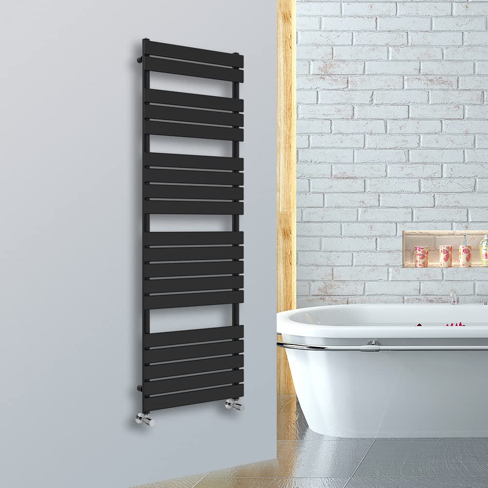 NRG 1800 x 600mm Designer Flat Panel Heated Towel Rail Radiator, Black Bathroom Radiator