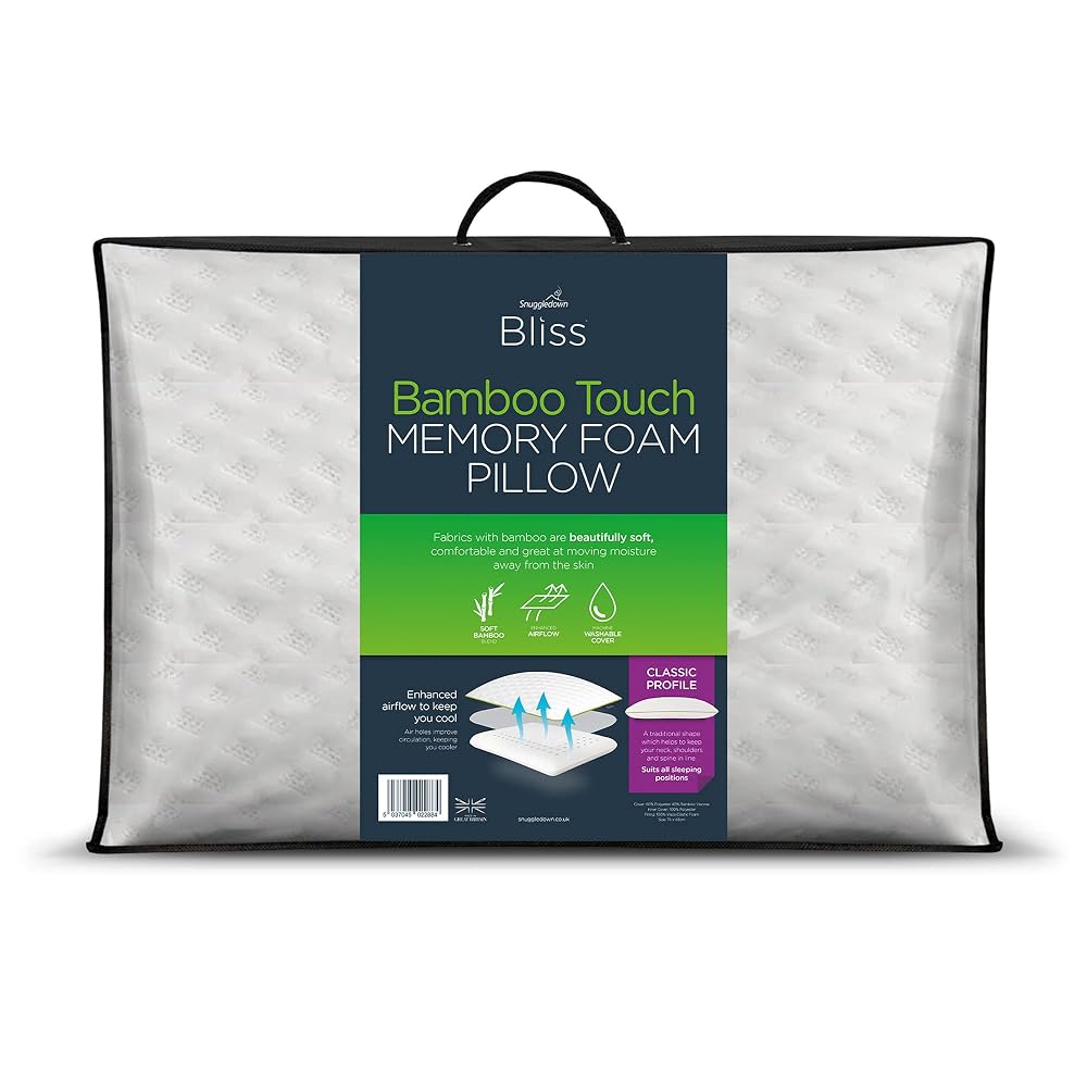 Snuggledown Bamboo Memory Foam Pillow, Breathable Orthopedic Pillow with Medium Support for Side Sleepers, UK-Made