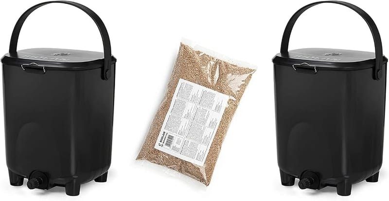 Biolan Bokashi Compost Bin: Set of 2 Composters (10L) and EM-Bokashi Bran (1kg), Black