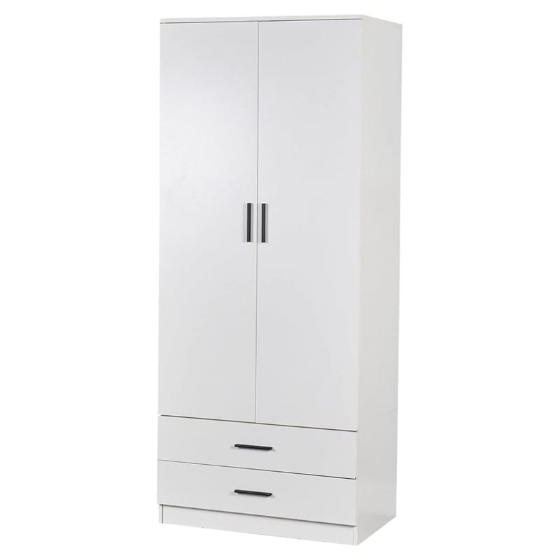 URBNLIVING White Wooden Bedroom Furniture Cabinet Chest of Drawers Dressing Table Wardrobe - 2 Door Wardrobe