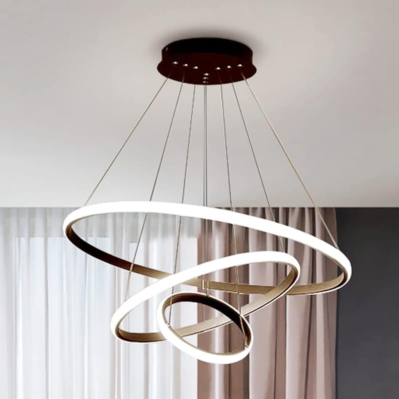 Modern LED Chandelier, 50W Round LED Pendant Light, 3 Rings Metal Ceiling Light for Dining Room, Kitchen, Living Room (White Light)