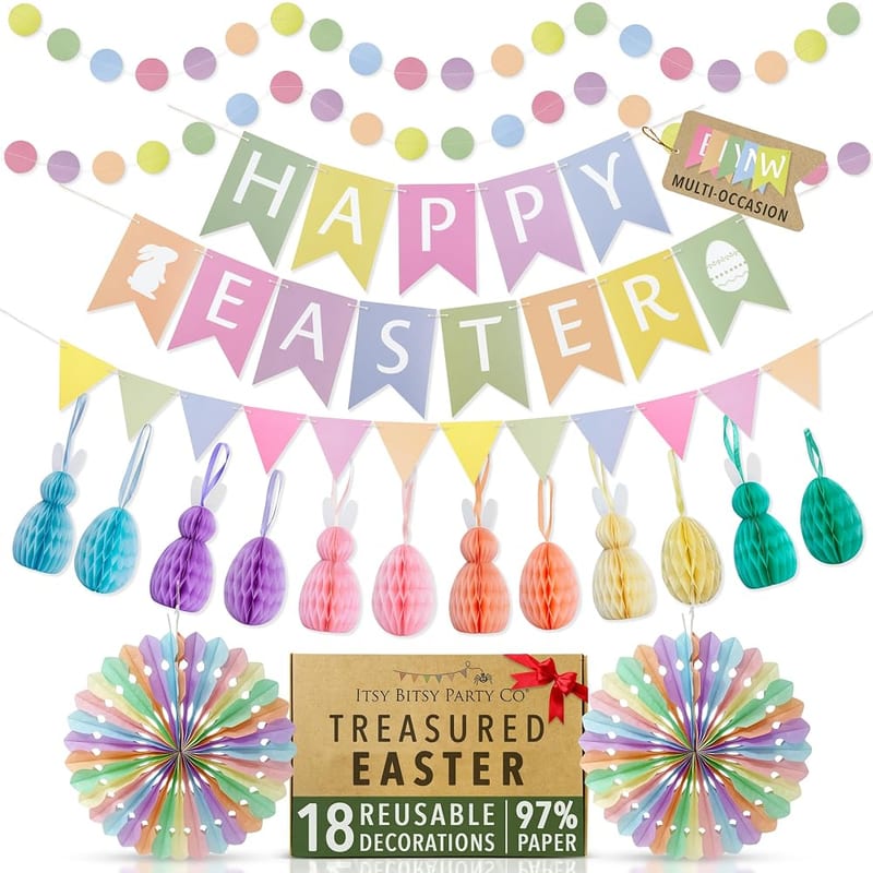 Premium Reusable Easter Decorations — Easter Banner, Easter Bunting, Paper Easter Decorations Home, Easter Egg Hunt Decorations, Easter Tree Decorations, Easter Table Decorations