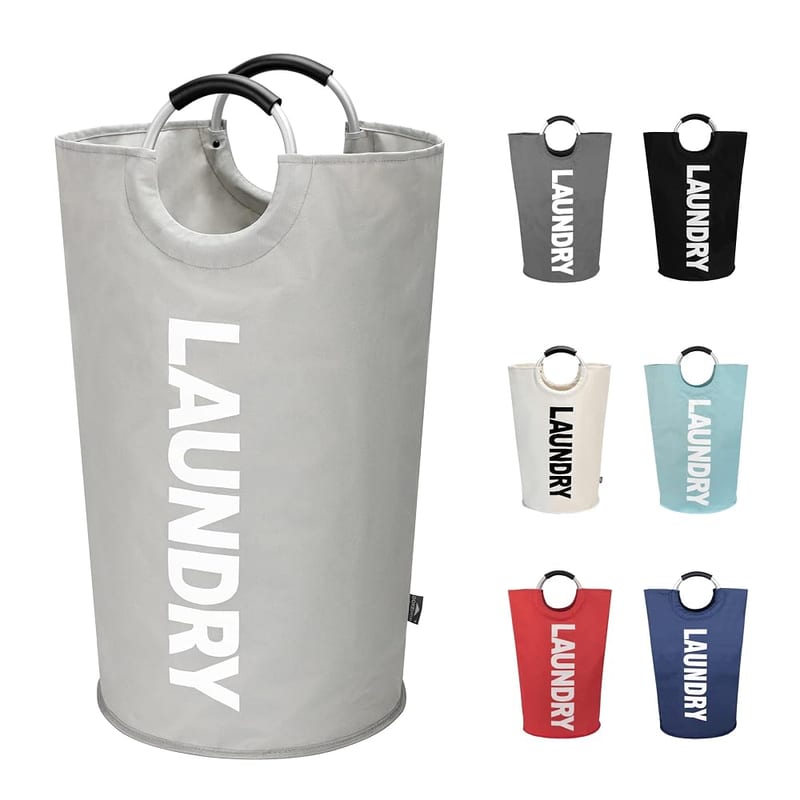 DOKEHOM 90L Large Laundry Basket, Collapsible Laundry Bag, Freestanding Tall Clothes Hamper, Foldable Washing Bin, Grey
