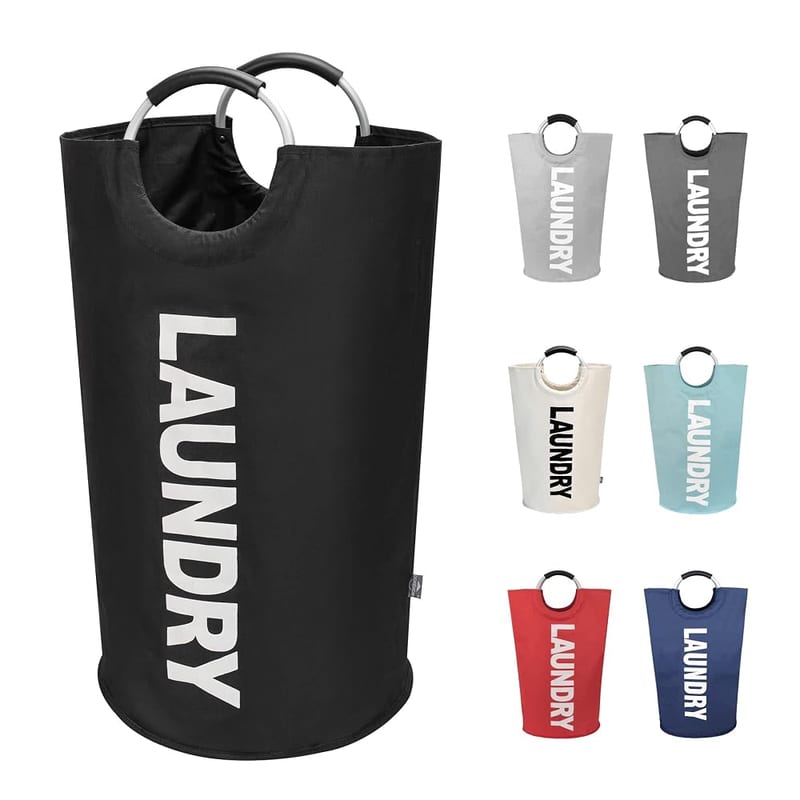 DOKEHOM 90L Large Laundry Basket Bag, Collapsible Tall Hamper with Aluminium Handles, Black