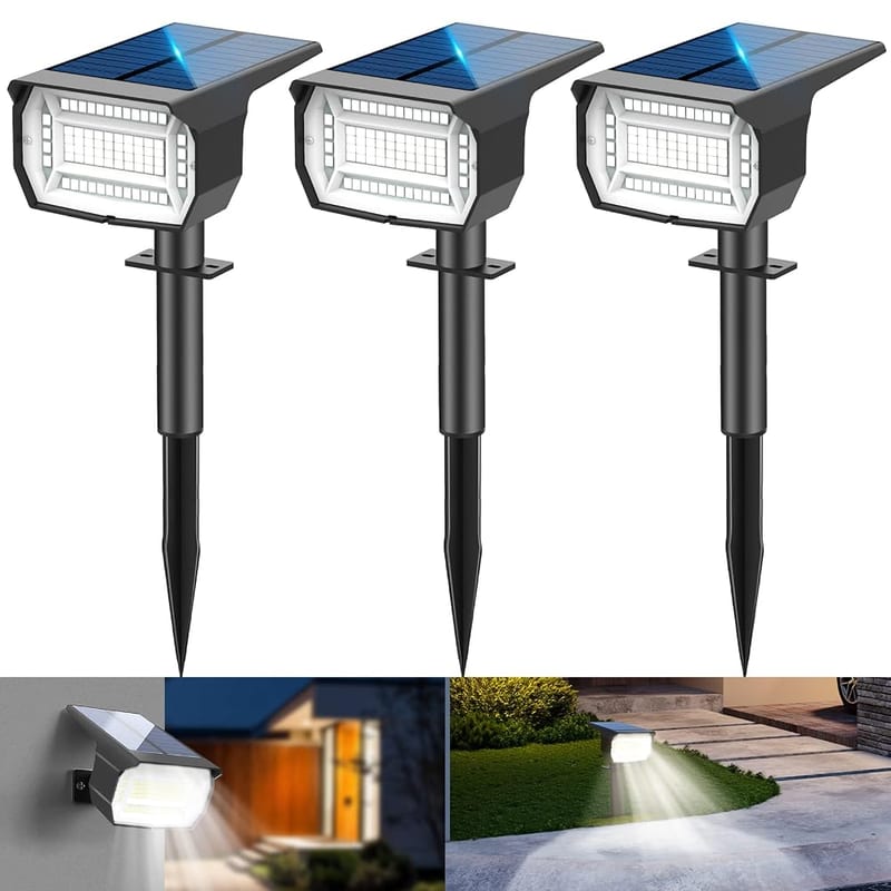 LOTMOS 3Pcs Solar Spot Lights Outdoor Garden, 72 LED 3 Modes IP67 Waterproof Landscape Spotlights, Auto ON/Off Dusk Till Dawn