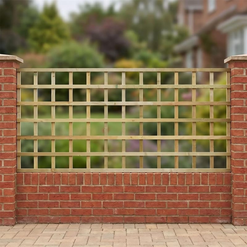Premier Flat 6x3ft Frameless Rough-Sawn Square Trellis Pressure-Treated Garden Panel