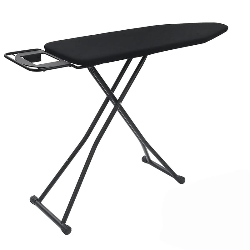 Rainberg Folding Ironing Board, 122 x 38cm Ironing Surface, Adjustable Height Up To 78-91cm, Includes Silicone Iron Rest, Durable with Safety Lock & Anti-Skid Feet, Foldable Ironing Boards (Black)