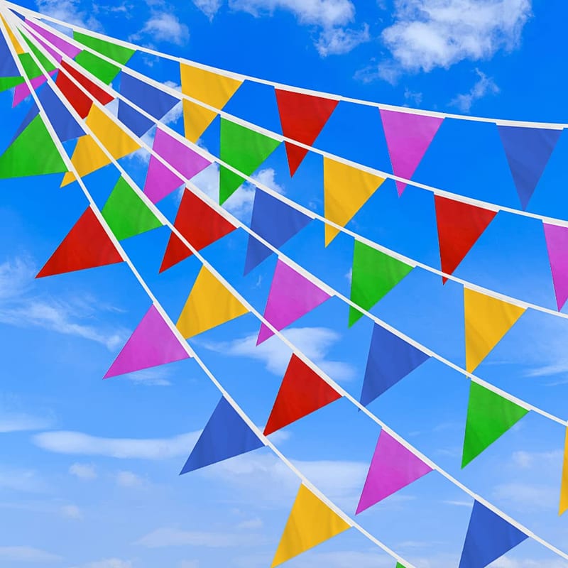 DOJoykey 328ft/100M Bunting Banner, Reusable Nylon Triangle Flag Bunting for Gardens, Party Decorations and Outdoor Events