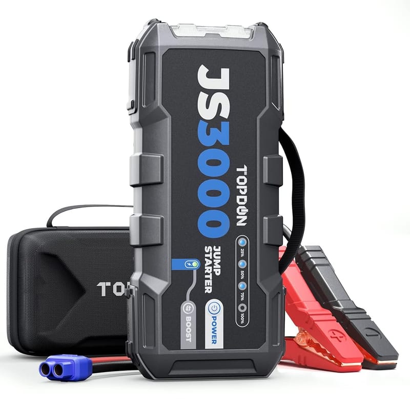 TOPDON JS3000 Car Jump Starter, 3000A Peak Portable Battery Booster for up to 9.0L Petrol/7.0L Diesel Engines, 24000mAh Power Bank with LED Flashlight