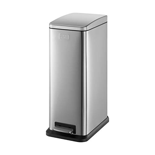 BLACK+DECKER 30 Litre Dome Kitchen Indoor Rubbish and Waste Pedal Bin with Soft Close Lid, Stainless Steel