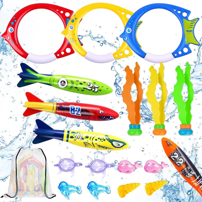 DTYDECLE 18pcs Diving Pool Toys, Swimming Underwater Training Set for Kids