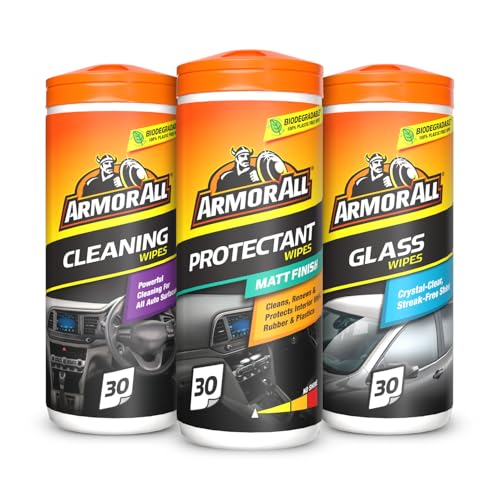 Armor All, Car Interior Cleaning Wipes, Triple Pack for Dashboard, Glass & All Around Interior, 90 Biodegradable Wipes (Set of 3x30 Plastic Free Wipes), Ideal for Car Detailing, Made in the UK