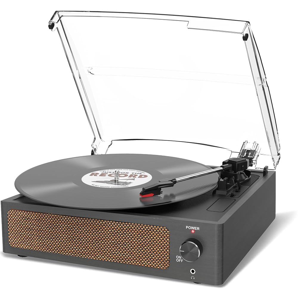 Trynnay Vinyl Record Player with Speaker Vintage Turntable for Vinyl Records, Belt-Driven Turntable Support 3-Speed, Wireless Playback, Headphone, AUX-in, RCA Line LP Vinyl Players Retro Black