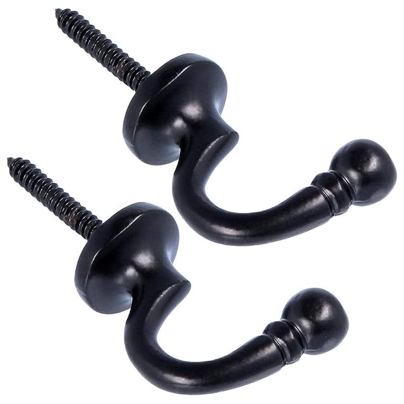 Cast Iron Black Ball End Curtain Holdbacks Hooks, U Shaped Curtain Tie Back Hooks (Pack of 2)