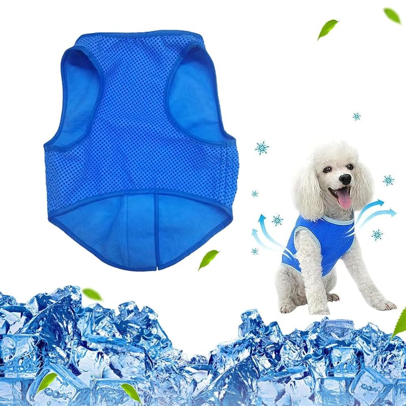 YumSur Pet Cooling Vest, Dog Ice-Cooling Harness Coat, Breathable Mesh Cool Jacket for Dogs (Medium, Blue)