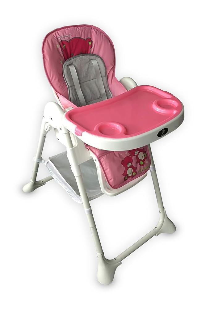 HighChair Feeding Table Padded Seat Folding 3 in 1 Baby Toddler Reclining Height Adjustable with Removable Tray, 5-Point Harness, 6-36 Months, Pink