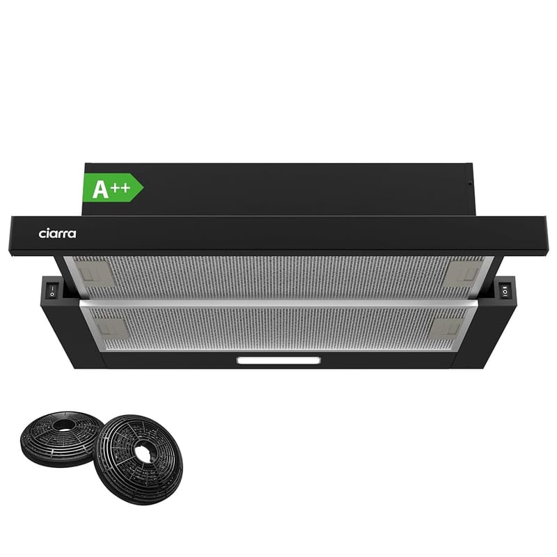 CIARRA CBCB6906D Telescopic Cooker Hood 60cm, 370m3/h - Black