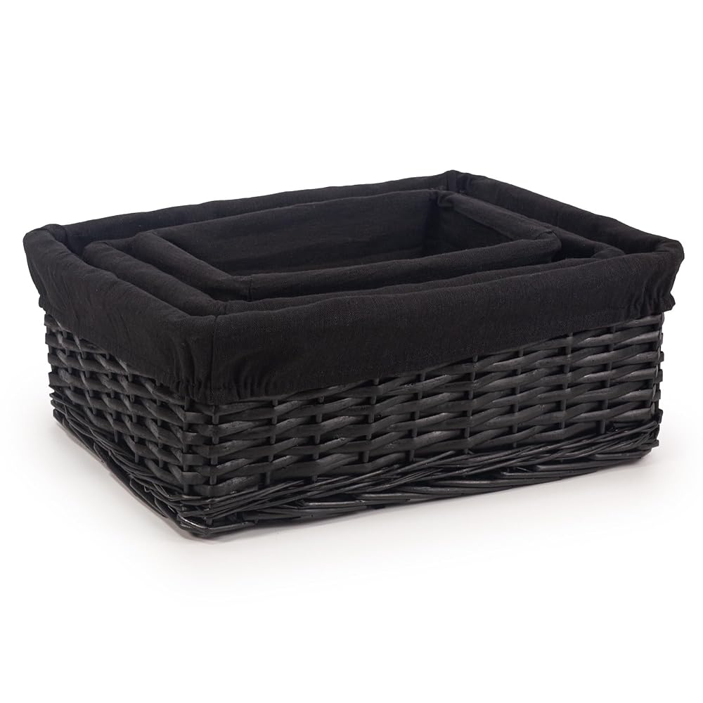 WoodLuv Brown Wicker Storage Basket with Lining, Set of 3
